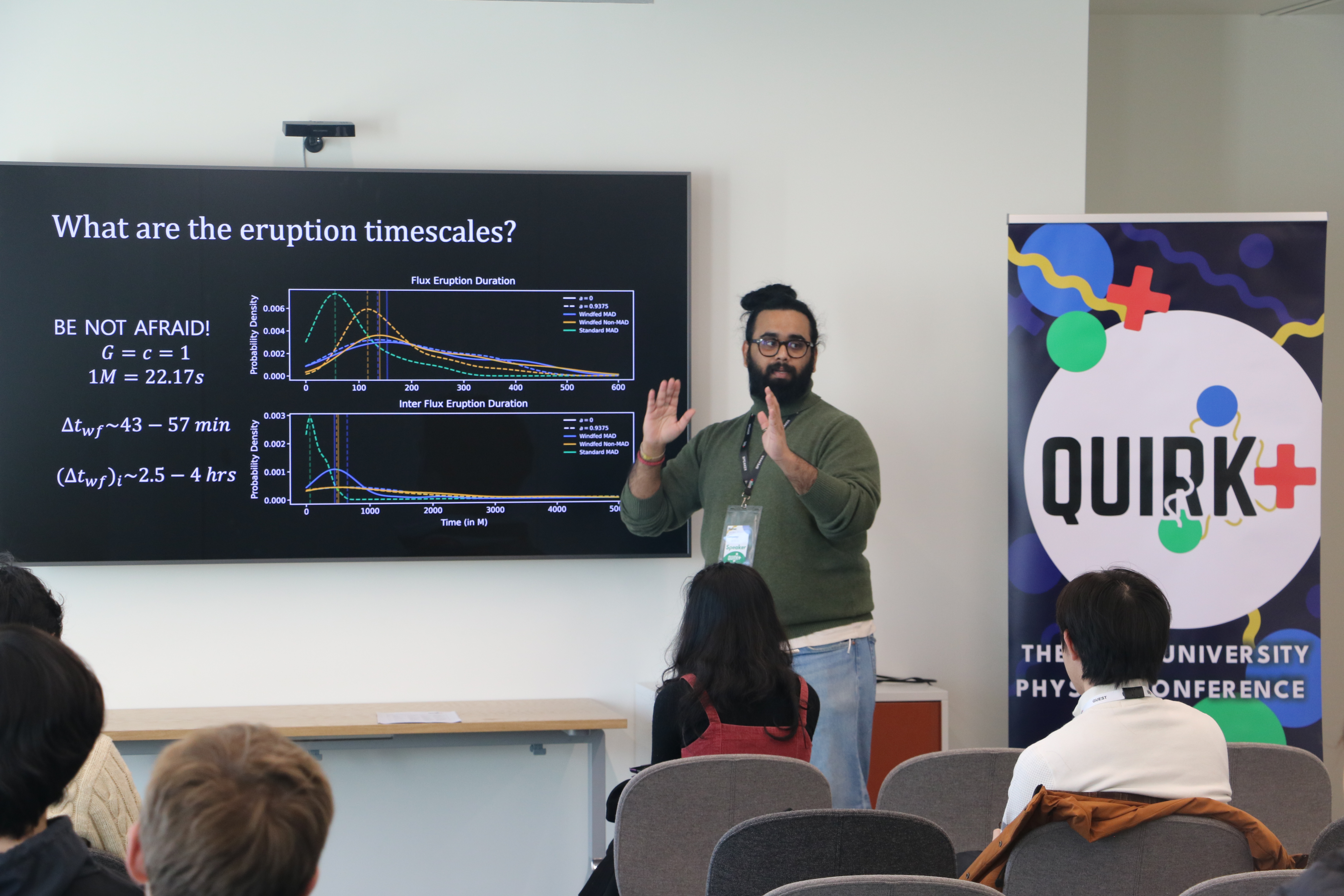 Speaker explaining flux eruption timescales
